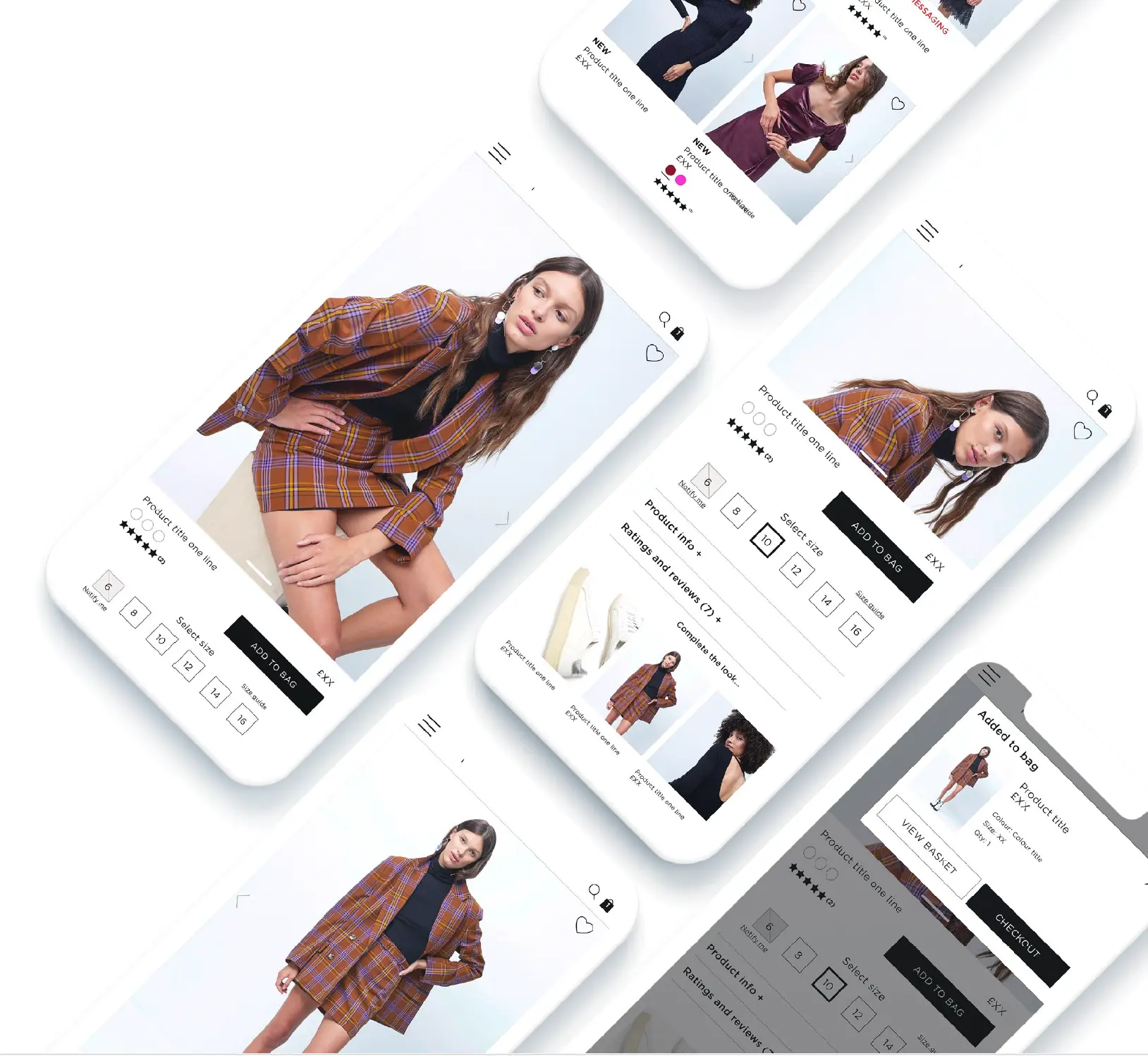 A collection of redesigned French Connection product detail page screens