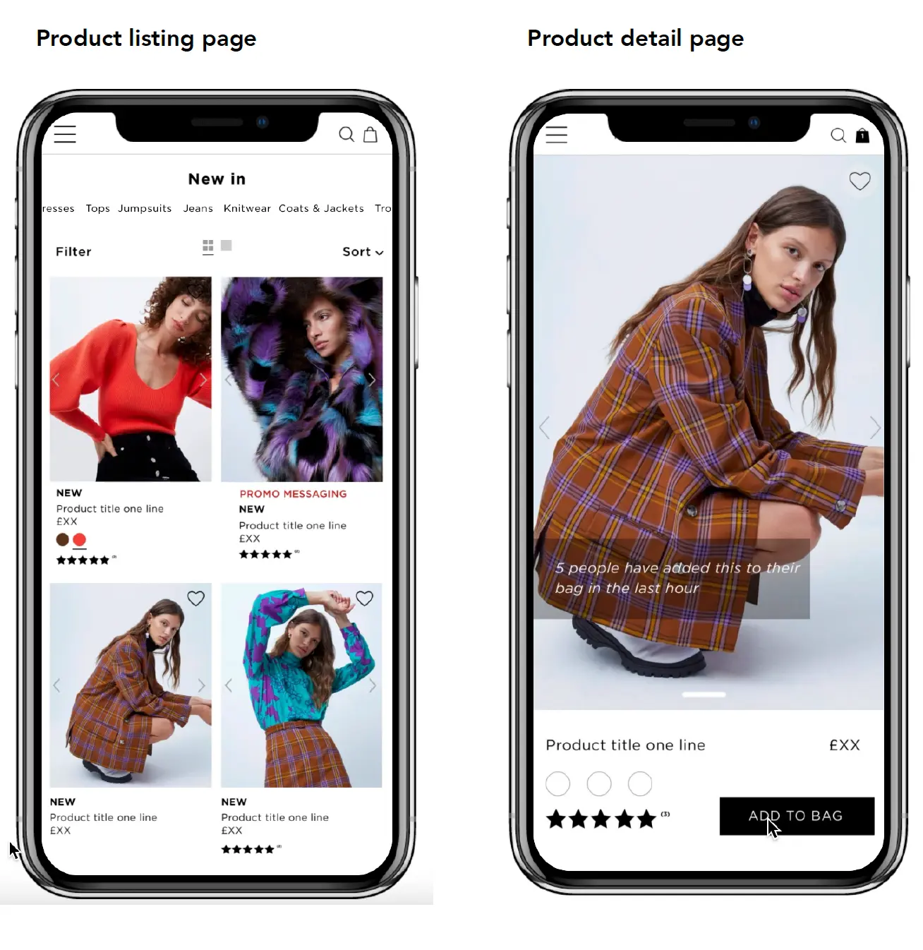 The redesigned French Connection product listing page and product detail page
