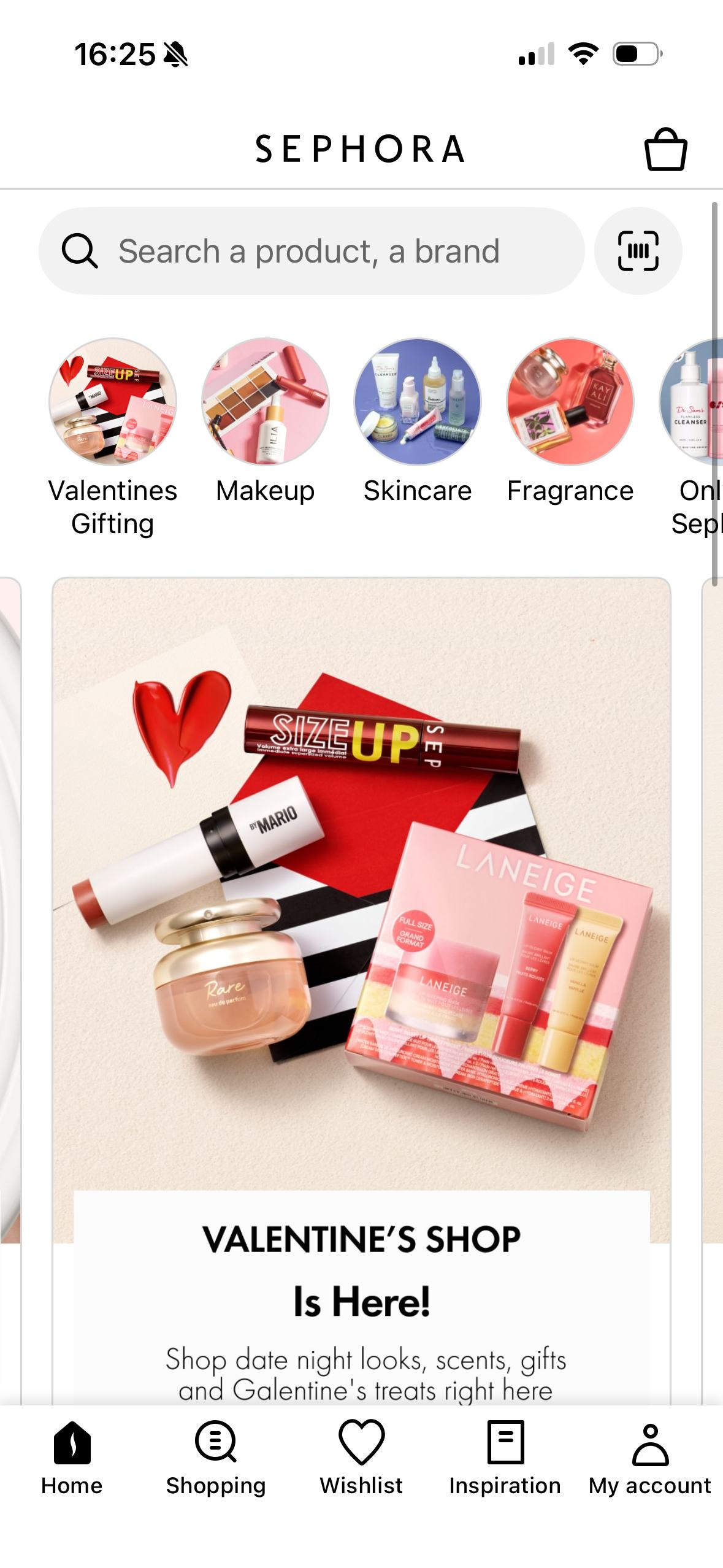 Sephora mobile benchmark showing campaign-led product discovery