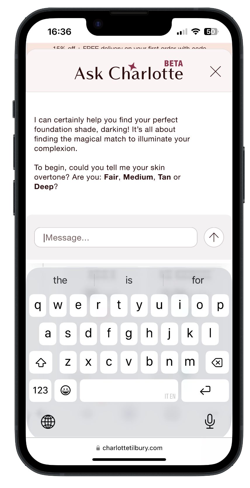Ask Charlotte shortened decision path on mobile