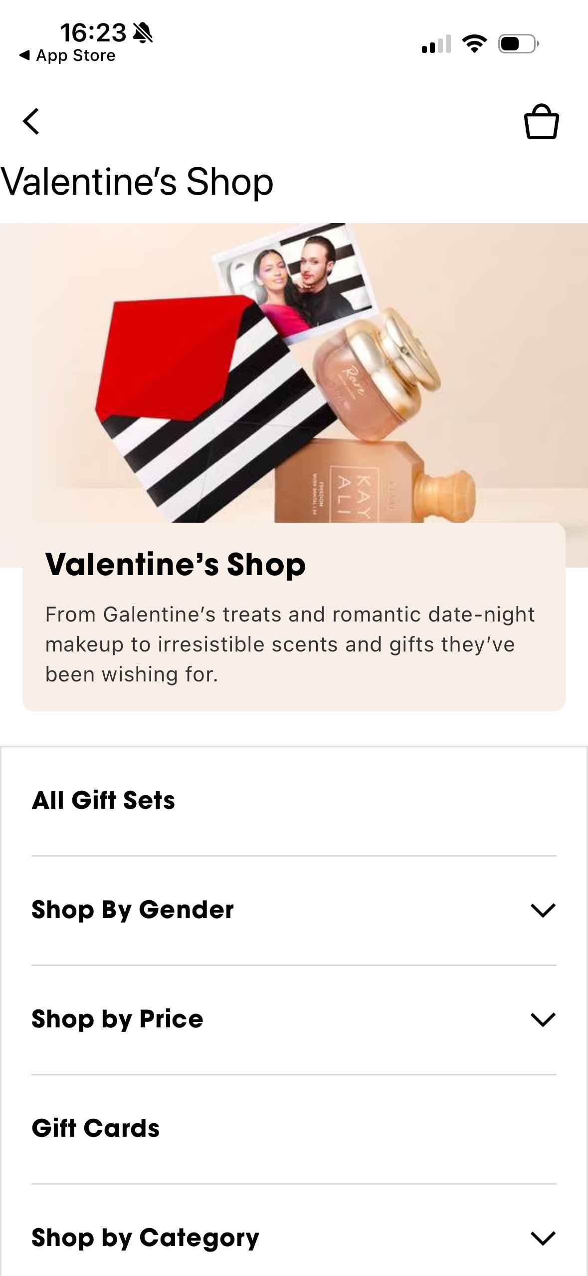 Mobile campaign shopping benchmark showing an editorial Valentine's shop